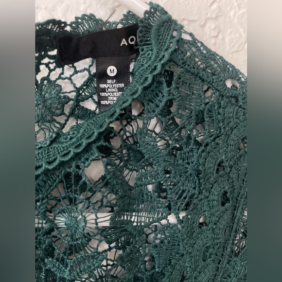 AQUA Womens Green Lace Floral Long Sleeve Short Party Trapeze Dress  - Med - Picture 2 of 7